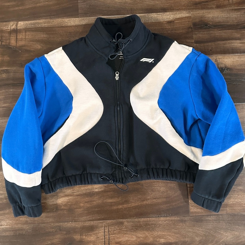 PacSun Formula 1 F1 Women Colorblock Cropped Zip Up Jacket Black Blue Small